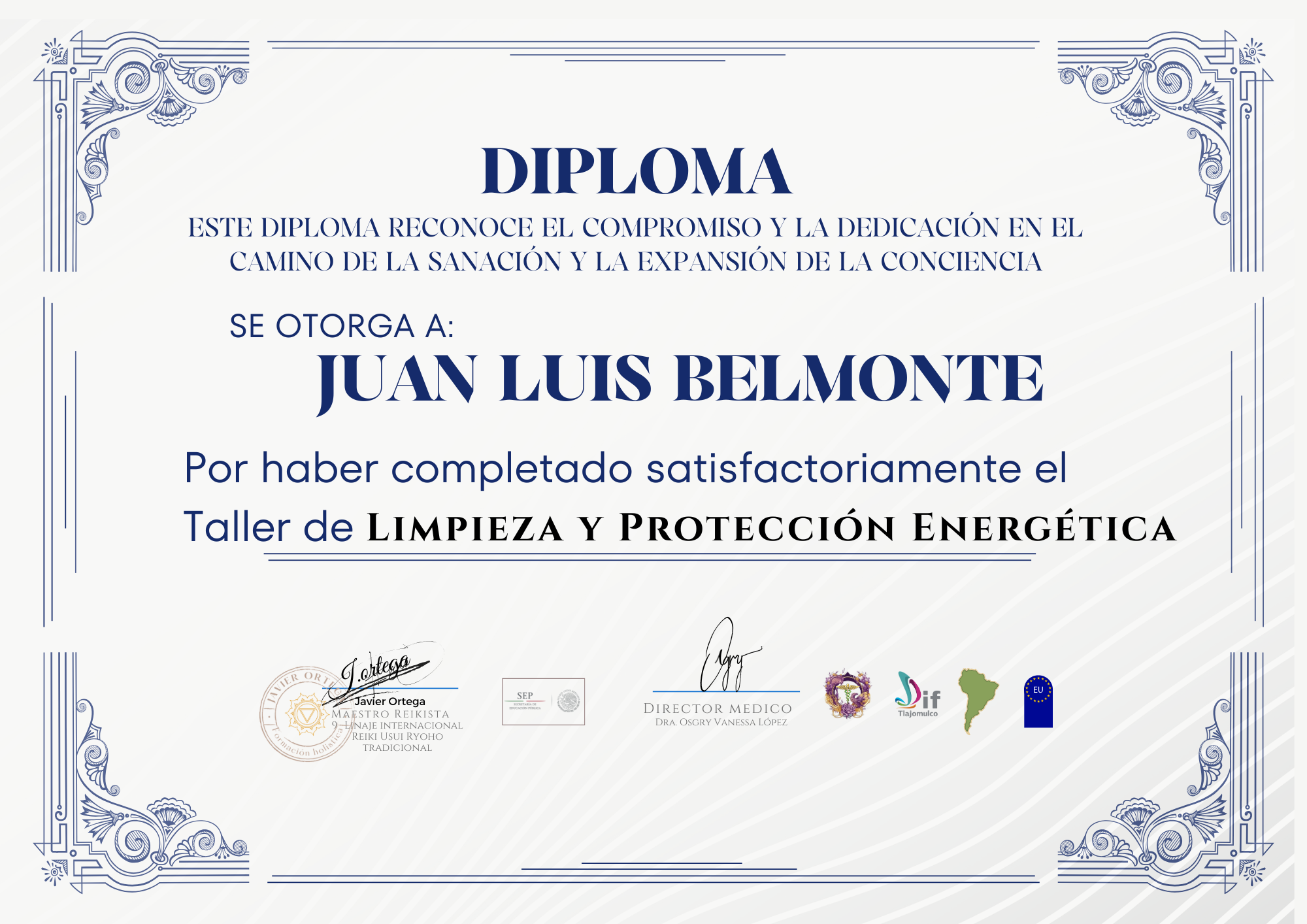 Diploma del Taller de Limpieza y Protección Energética